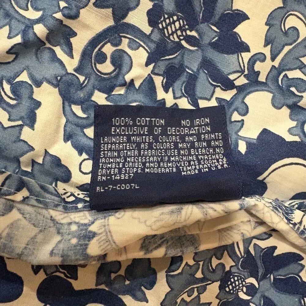 VTG Ralph Lauren Set of Two (2) Porcelain Blue Ruffled Tamarind Bird Pillow Sham